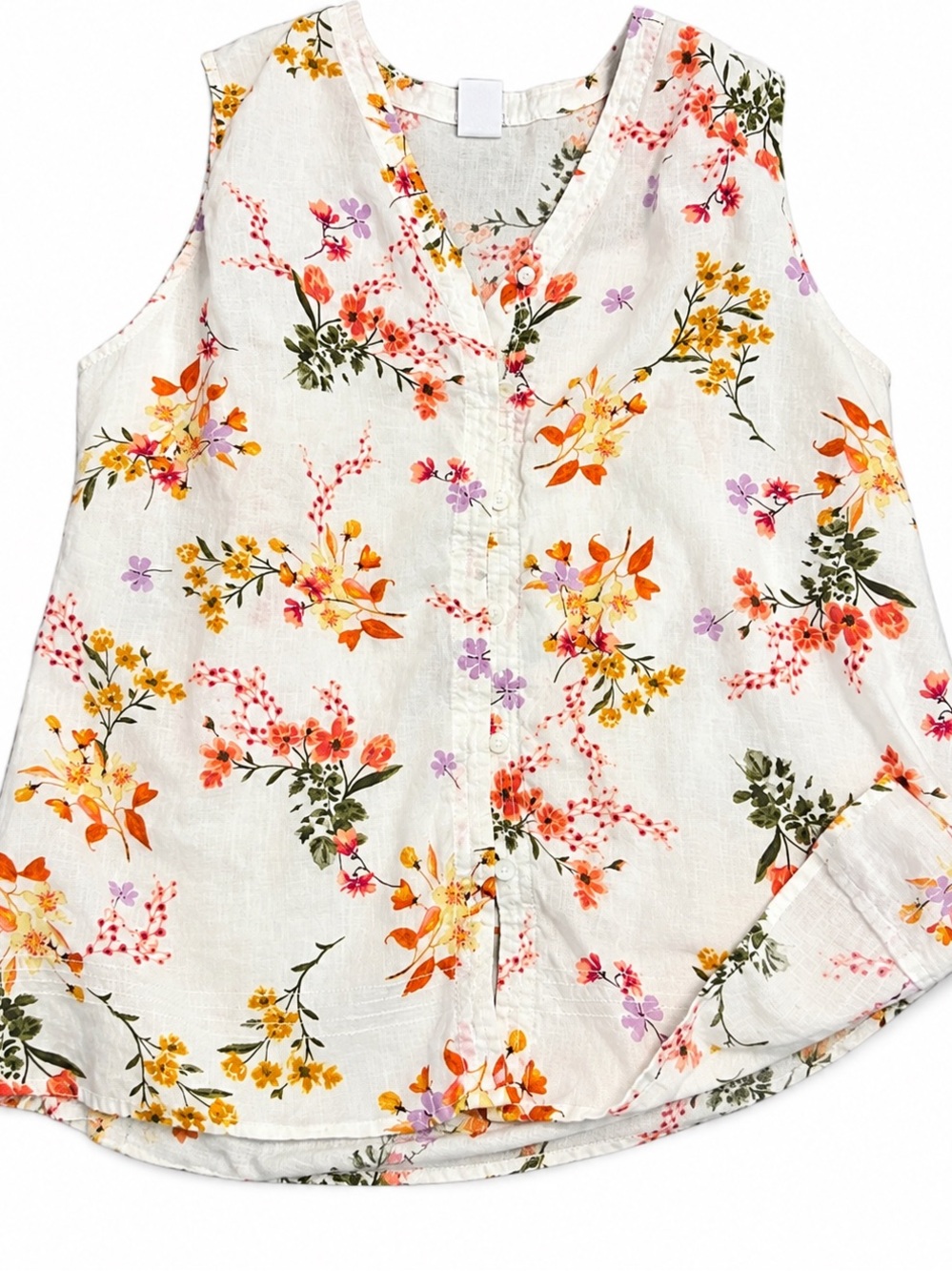 Liz Claiborne White Floral Button-Down Sleeveless Tank